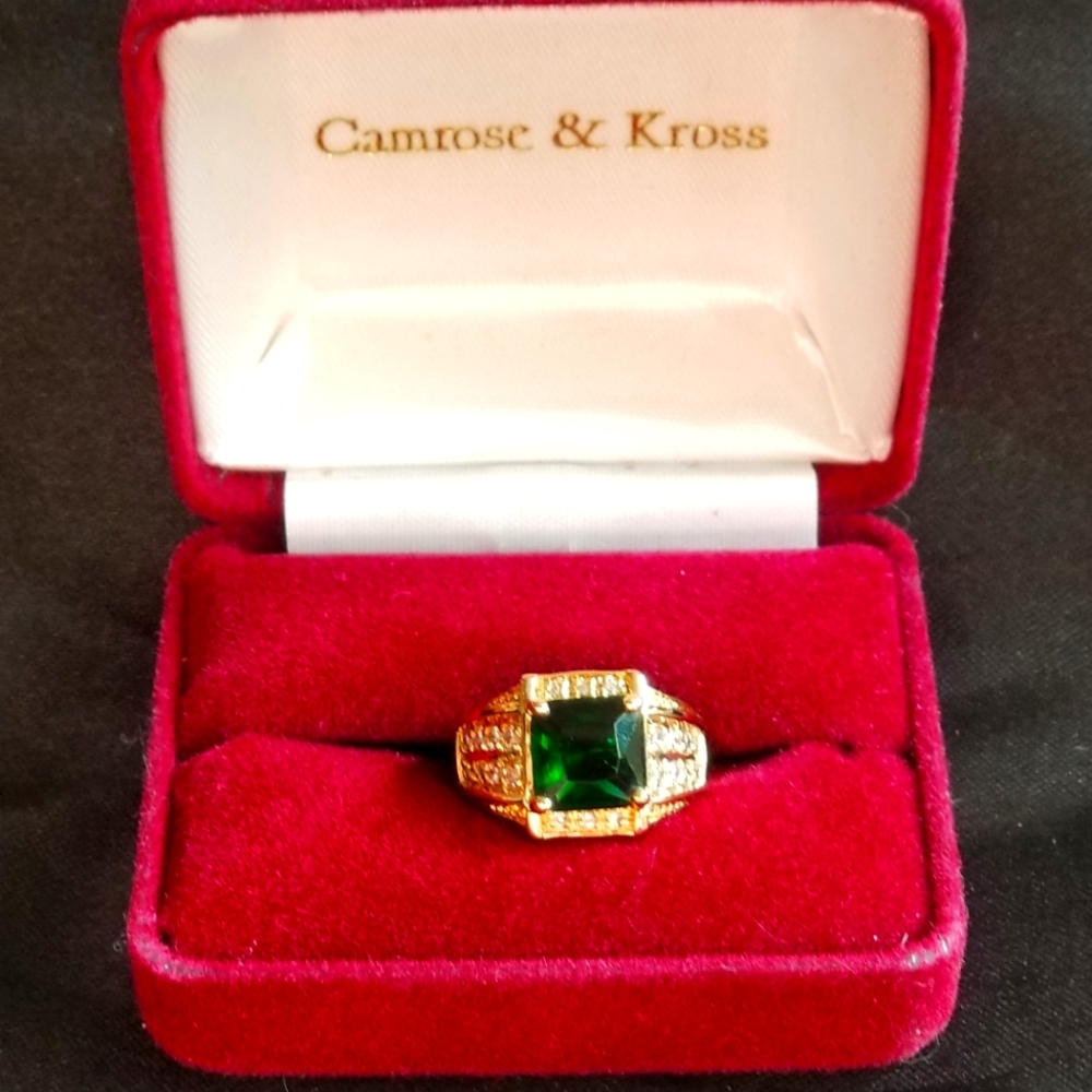 Jacqueline Kennedy square cut simulated emerald ring.